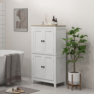 White bathroom storage cabinet with 2 doors and oak-effect top