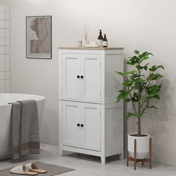 White bathroom storage cabinet with 2 doors and oak-effect top