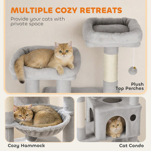 79-inch 5-level giant cat tree with 2 condos, hammock and scratching posts, gray