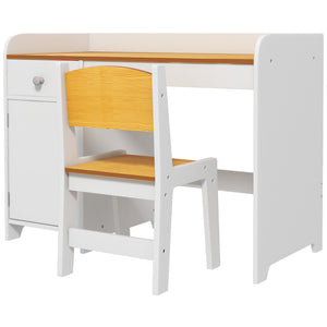 Children's Desk and Chair Set with Storage Drawer, White