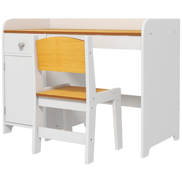 Children's Desk and Chair Set with Storage Drawer, White