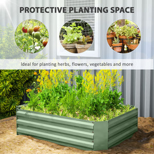 Galvanized metal raised planter, dark green