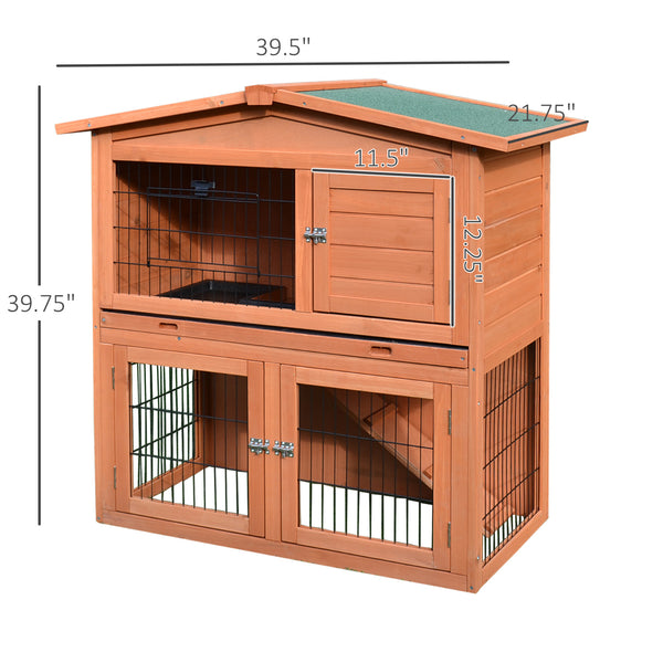 2-Tier Rabbit Hutch for Rabbits, Guinea Pigs, Ferrets with Ramp and Sliding Tray