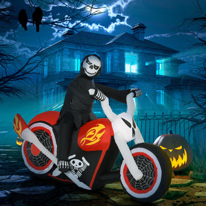 Halloween Inflatable Grim Reaper Flaming Motorcycle Outdoor LED Lighted