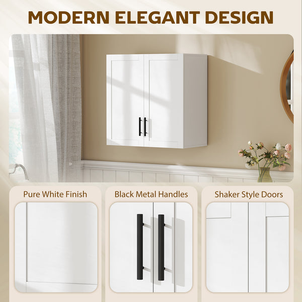 Bathroom wall cabinet with 2 doors and adjustable shelf, white