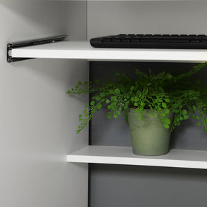 Computer desk with keyboard tray and drawers, white