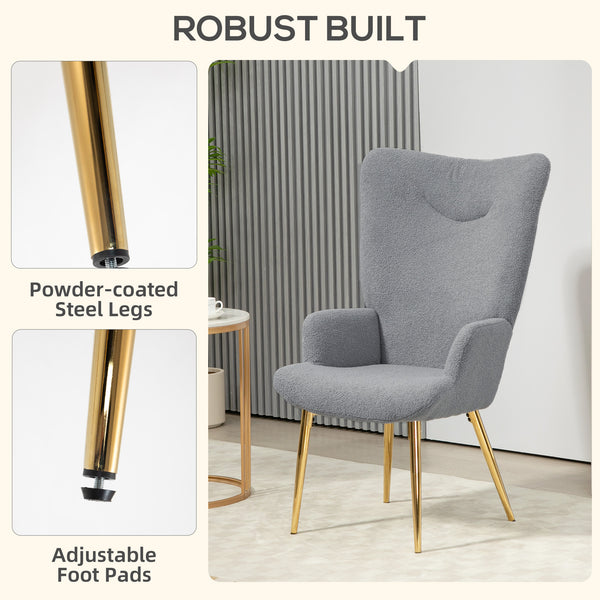 Sherpa fabric accent chair with metal legs, gray