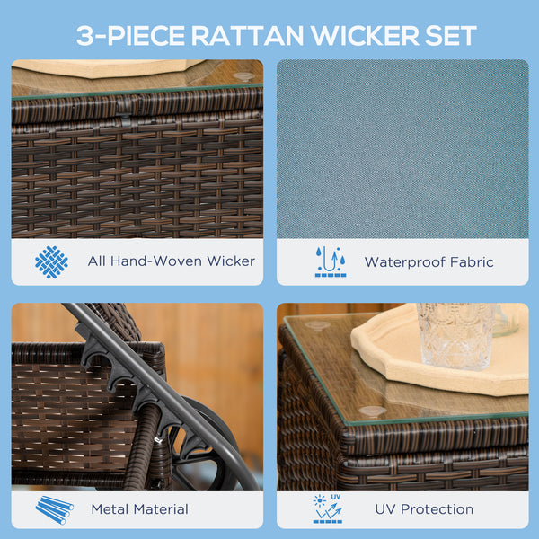 3-piece resin wicker garden set with table and 2 sun loungers