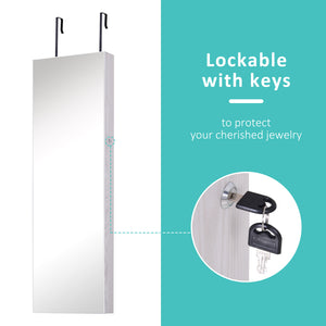 Jewelry cabinet with mirror, LED lighting and 2 keys, gray wood look