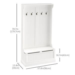 3-in-1 Hallway Unit with Coat Rack, White