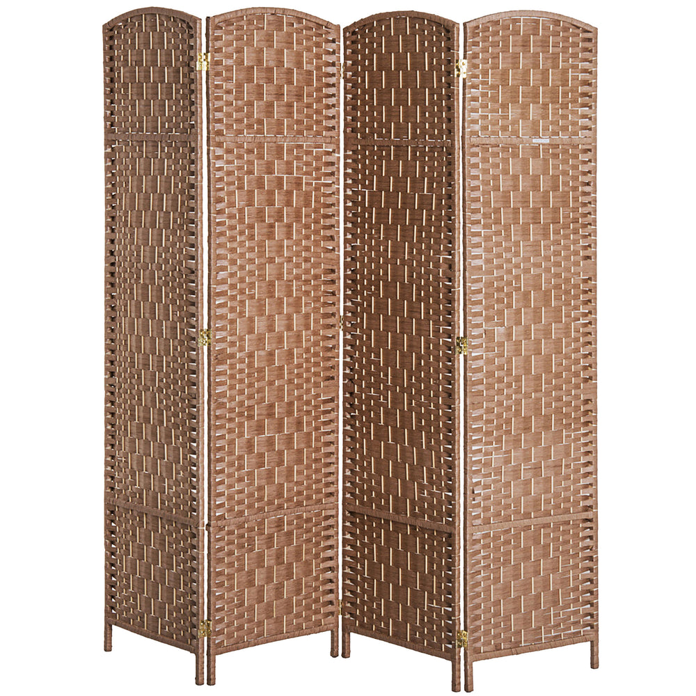 4-Panel Folding Room Divider with Wooden Frame, Natural Color