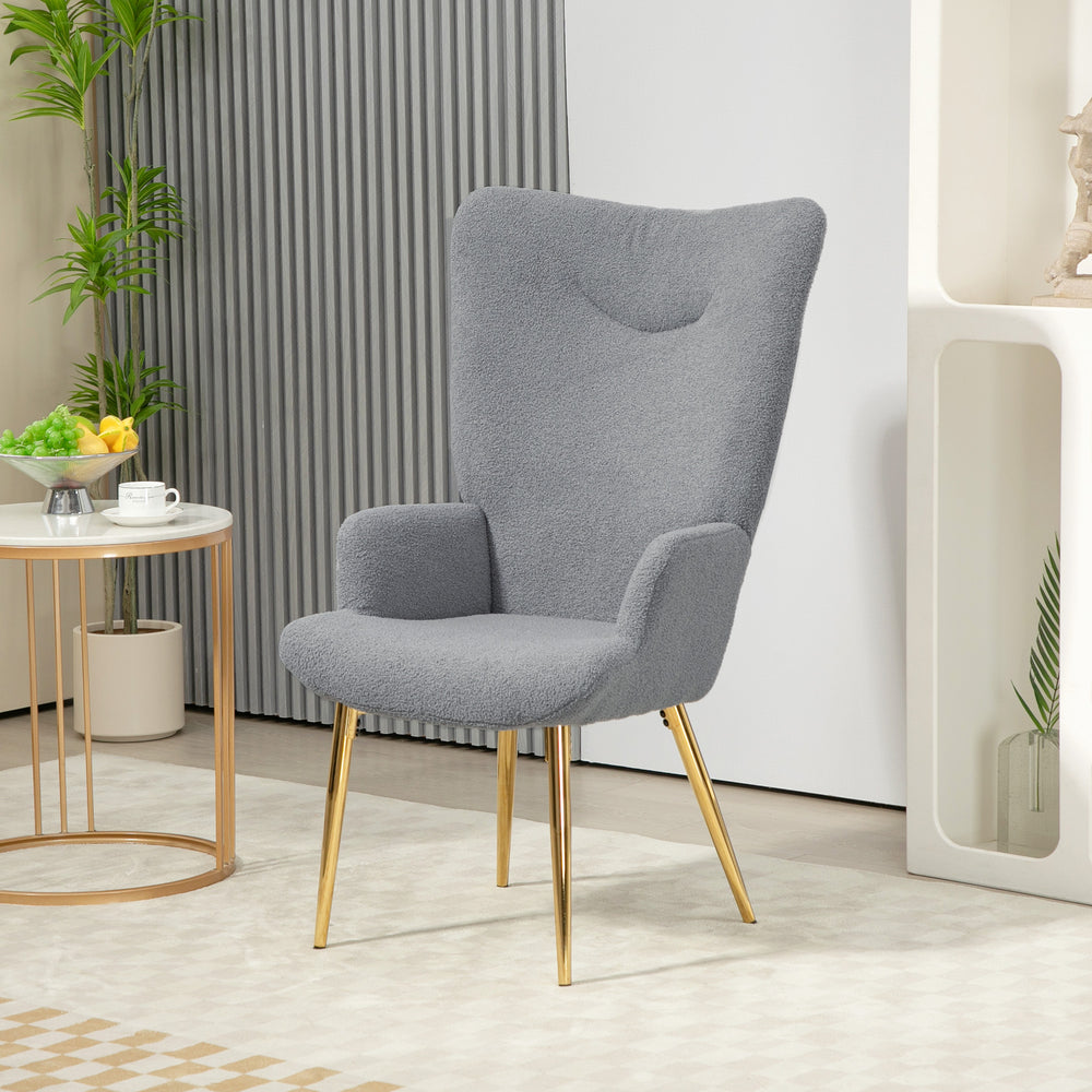 Sherpa fabric accent chair with metal legs, gray