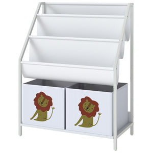3-Tier Kids Bookshelf with 2 Bins, White
