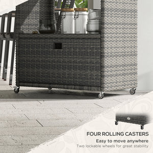 PE resin wicker garden service trolley with 2-tier shelf, heather grey