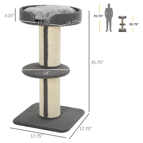 Cat tree with sisal mat, scratching post, basket, cushion and perch, gray