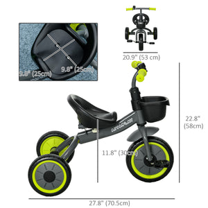 Tricycle with adjustable seat, basket, bell, black