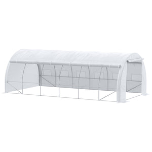 Tunnel greenhouse with UV-resistant cover, zipped door and 12 roll-up windows