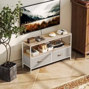 Cabinet with charging station and open shelf for 47-inch TV, oak