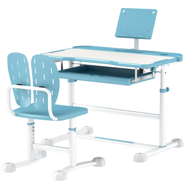 Height Adjustable Kids Desk and Chair Set with Tilting Top, Blue