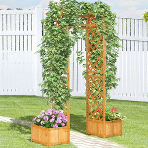 Garden arch with 2 foldable planters, brown