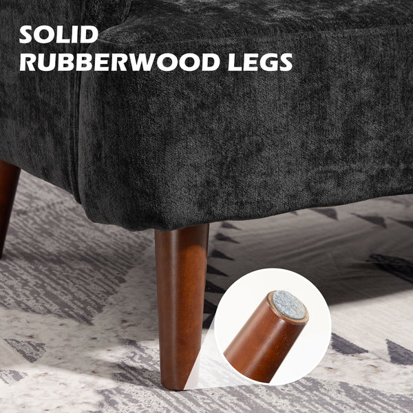 2 seater sofa in velvet fabric with padding and wooden legs, black