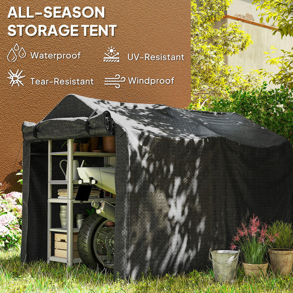 UV-resistant portable garden shed with roll-up zippered door, black
