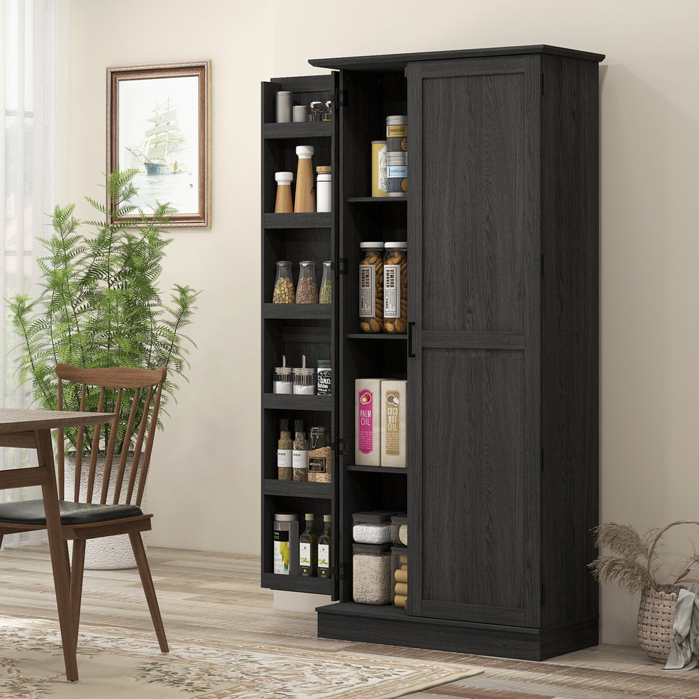 Storage unit with door shelves and adjustable shelves, black