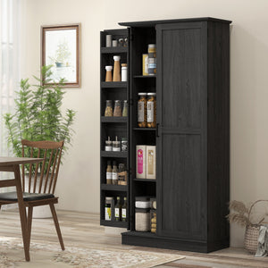 Storage unit with door shelves and adjustable shelves, black