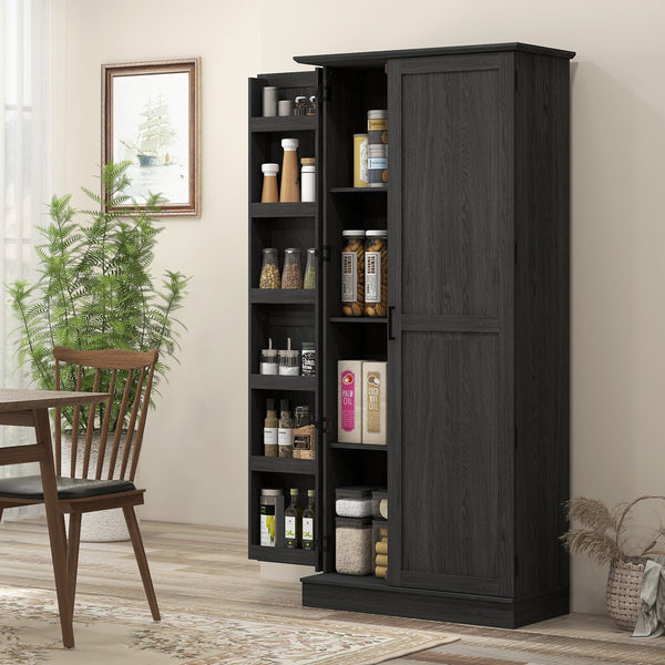 Storage unit with door shelves and adjustable shelves, black