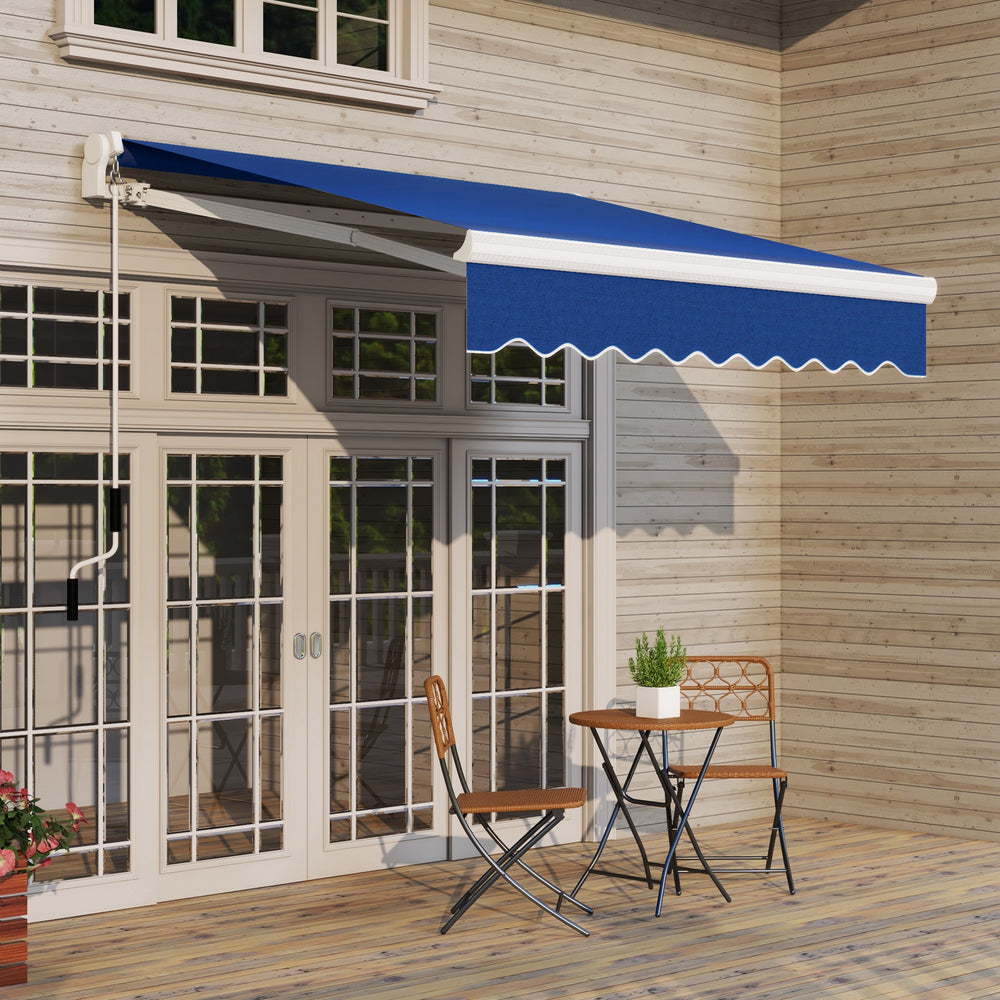 8'x7' Patio Awning Manual Retractable Sun Shade Outdoor Deck Canopy Shelter, Blue
