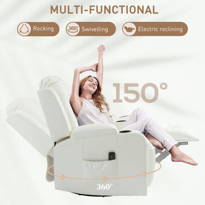 Cream White Swivel Massage Rocking Chair