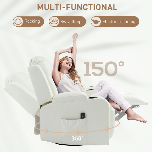 Cream White Swivel Massage Rocking Chair