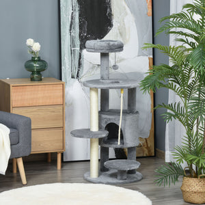 41" Cat Tree with Dormitory, Scratching Posts and Hanging Toys, Dark Gray