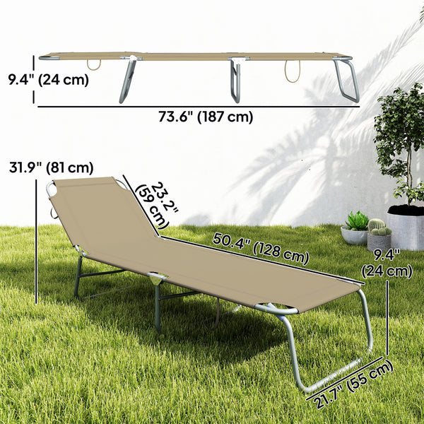 Folding Outdoor Lounge Chair Reclining Tanning Chair with Breathable Mesh Fabric for Patio Garden Pool, Brown