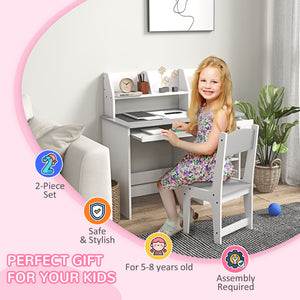Kids Desk and Chair Set with Storage, Grey