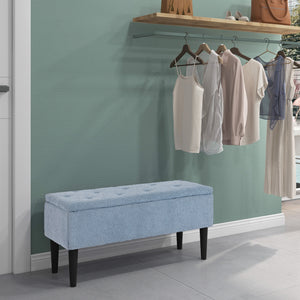 Modern storage bench with velvet upholstery, blue
