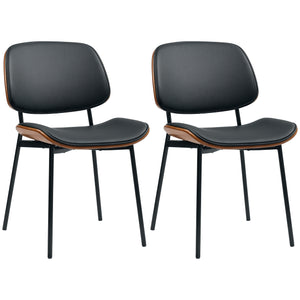Set of 2 mid-century modern chairs with curved wooden backs and metal legs