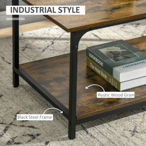Industrial Coffee Table with 2-Tier Storage Shelf, Rustic Brown