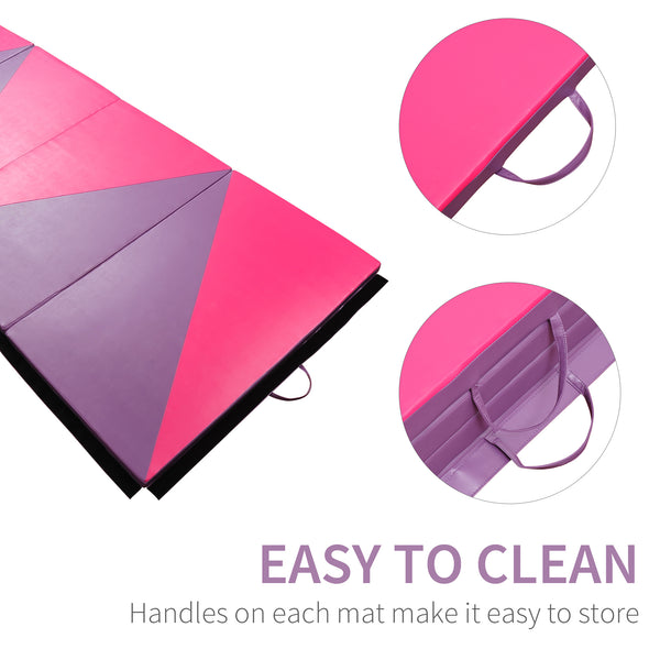 1.22m x 3m x 5cm Folding Gym Mat with Carry Handles, Pink and Purple