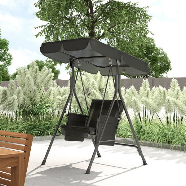 1-seater outdoor swing with adjustable canopy, removable seat and back cushions, black