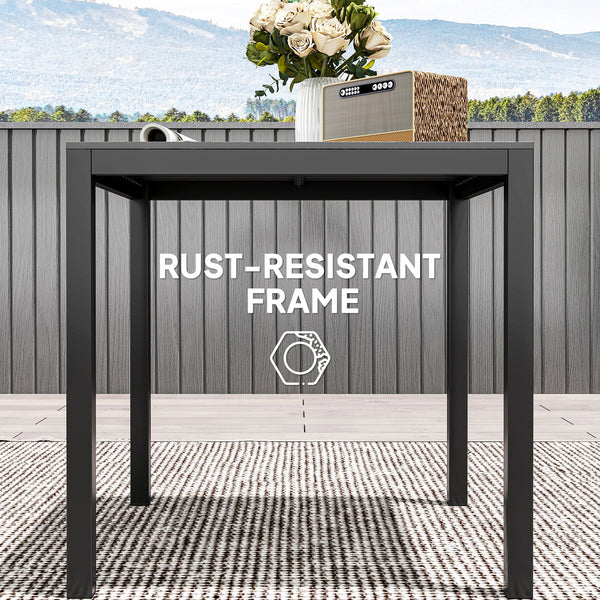Square outdoor dining table for 4 people with steel and aluminum frame, black