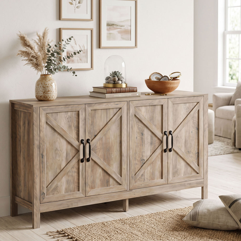 60" barn door sideboard, light gray