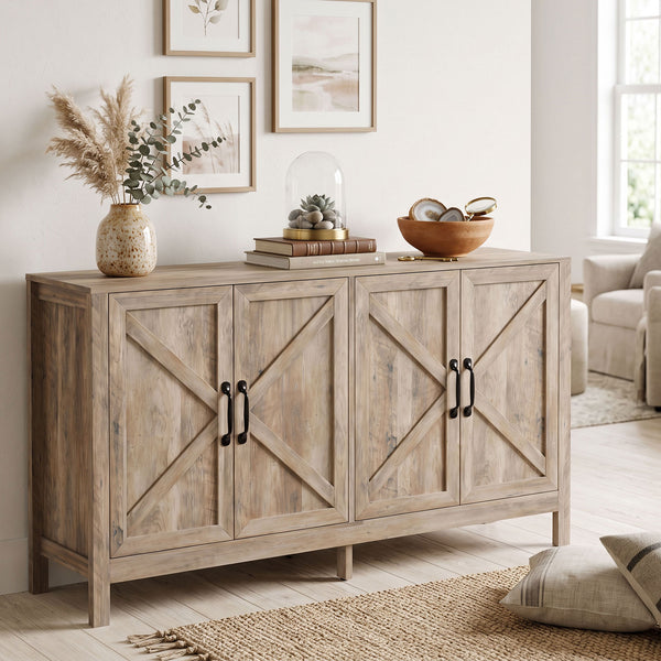 60" barn door sideboard, light gray