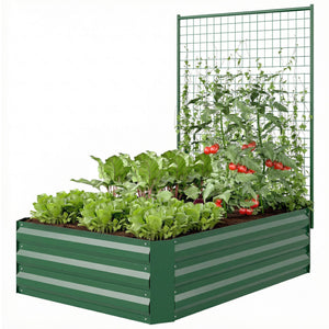 Jardinière surélevée galvanisée avec treillis pour plantes grimpantes, bac de jardinière extérieure à fond ouvert, verte