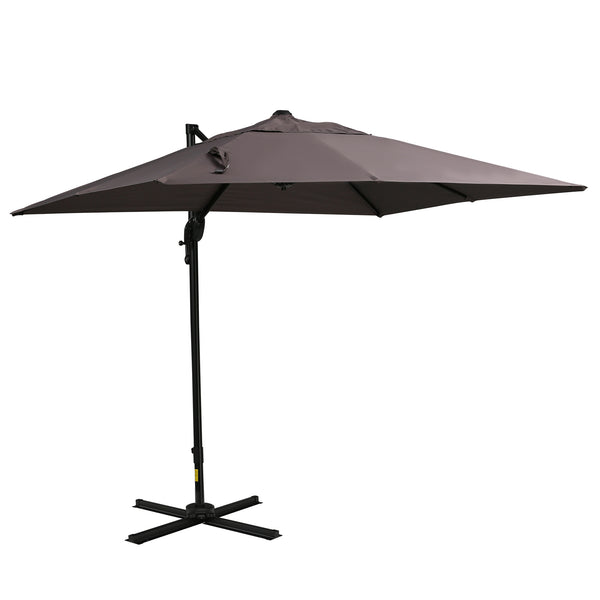 8-foot square cantilever parasol with cross base, light brown
