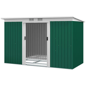 Metal garden shed with foundation kit, ventilation and doors, dark green
