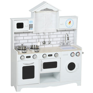 Children's kitchen with sound button and clock, white