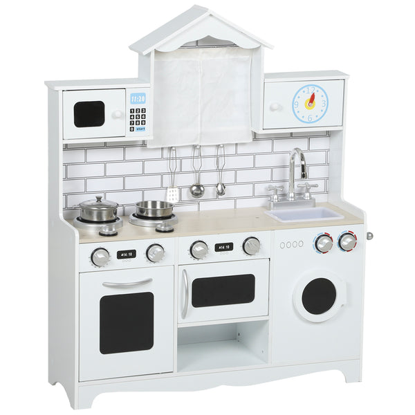 Children's kitchen with sound button and clock, white
