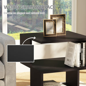 Modern 3-Tier Square Wooden Side Table, Black