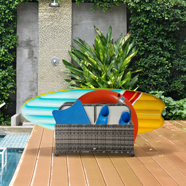 Rolling storage unit for swimming pool, grey
